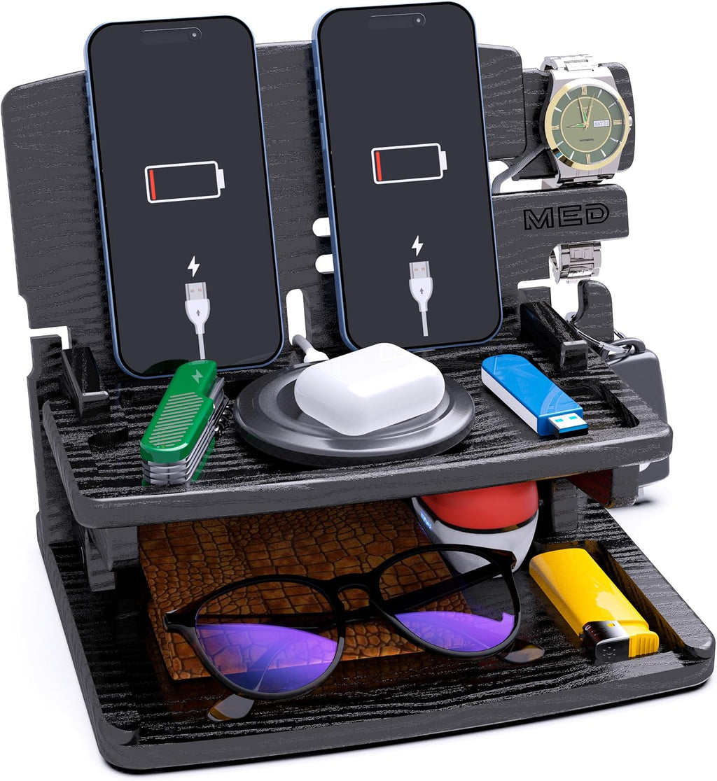 MED Wood Phone Docking Station – Nightstand Desk Organizer