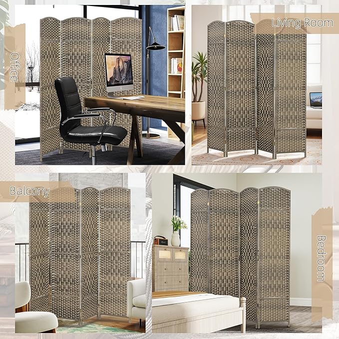 HOMCOM 4 Panel Room Divider, Hand-Woven Freestanding Wall Partition - Image 6