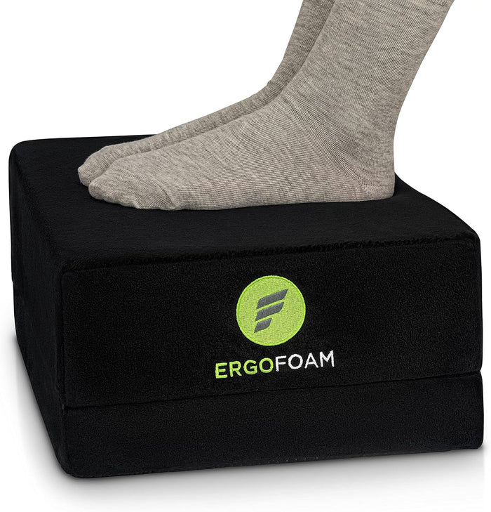 ErgoFoam Flat-Top Adjustable Foot Rest - High-Density Compression-Resistant Foam, Non-Slip, Black, Modern, Office