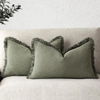 Foindtower Set of 2 Decorative Linen Fringe Lumbar Throw Pillow Covers Boho by Foindtower