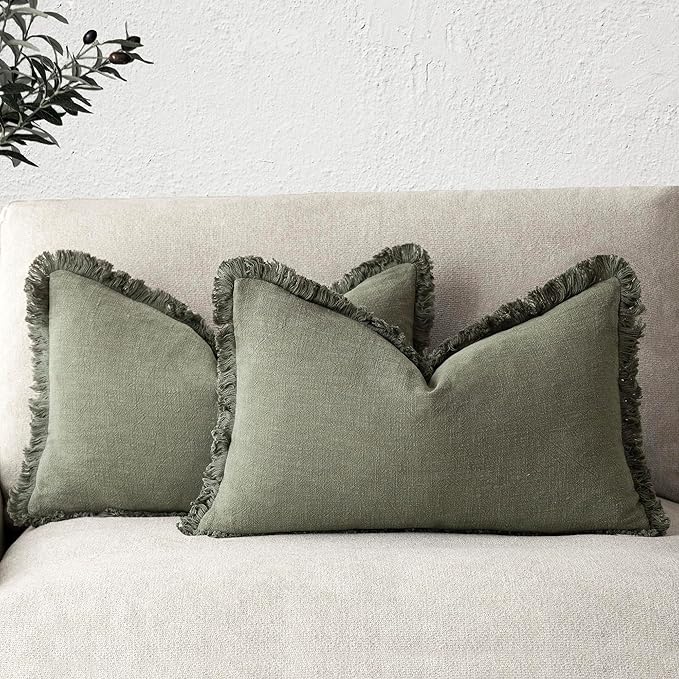 Foindtower Set of 2 Decorative Linen Fringe Lumbar Throw Pillow Covers Boho by Foindtower