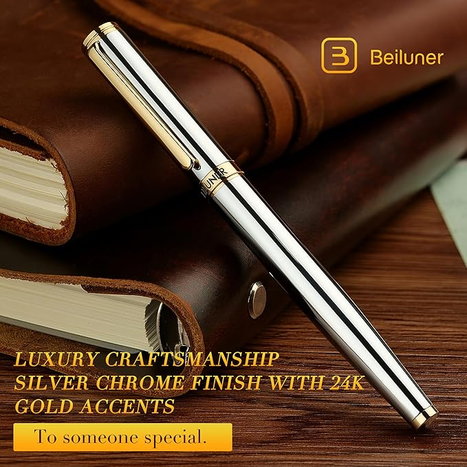 BEILUNER Silver Chrome Fountain Pen, Stunning Luxury - Image 3