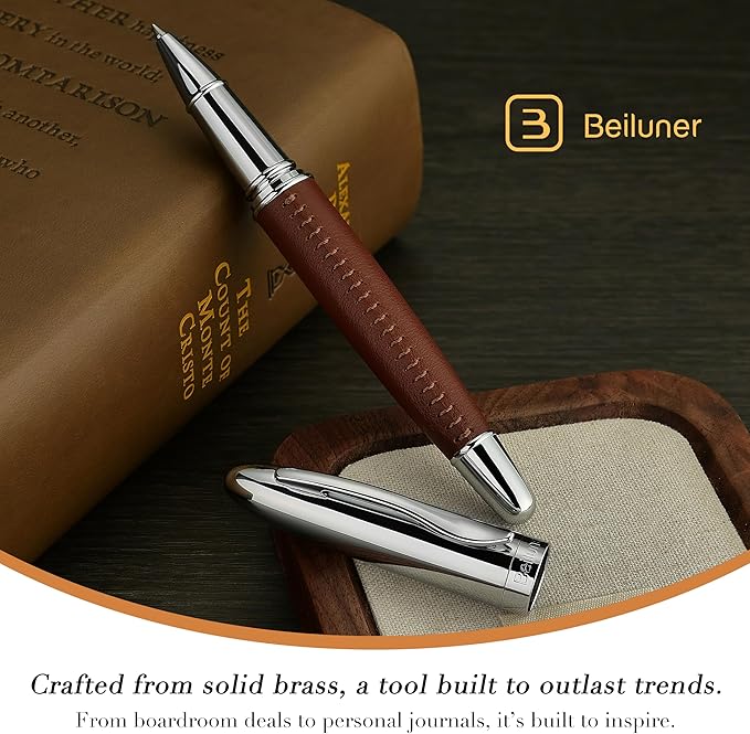 BEILUNER 318 Luxury Leather Pen, Hand-Stitched Premium Leather, Chrome-Plated - Image 6