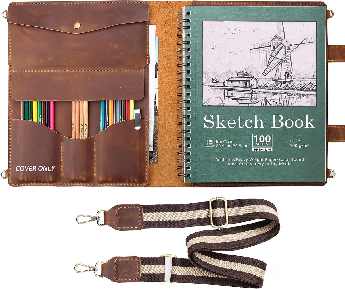 robrasim handmade leather sketchbook cover, artist sketch pad, main product view