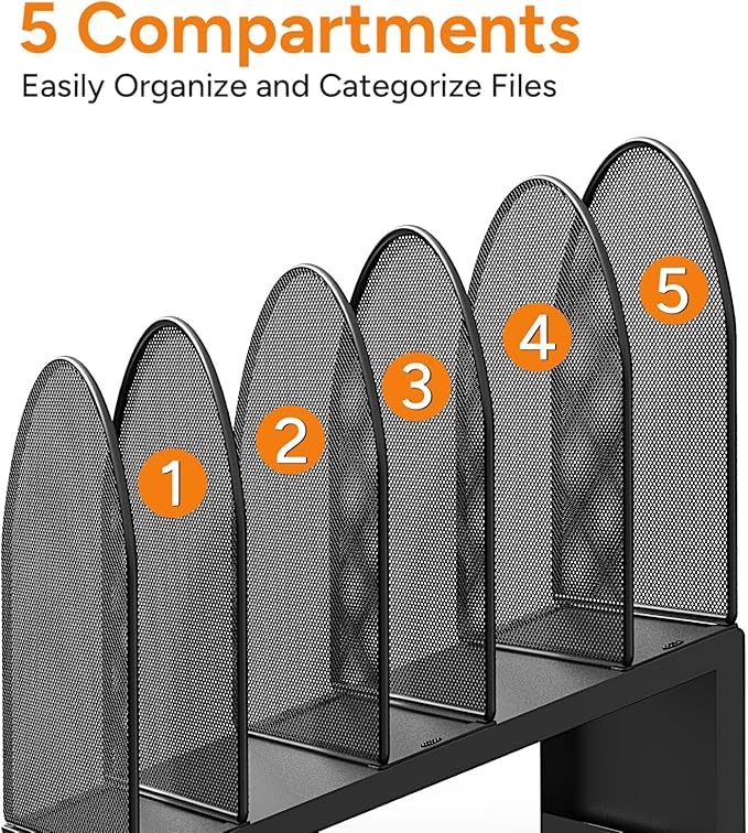 OUTIOE 5-Section Desk File Organizer, Metal Mesh Folder Organizer - Image 6