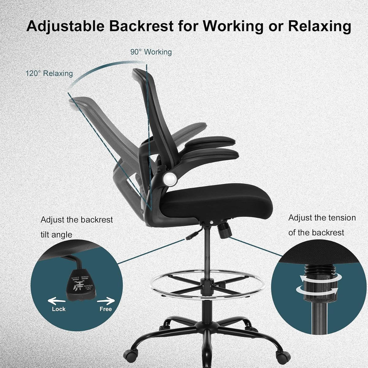 Ergonomic Drafting Chair – Tall Office Chair for Standing Desk, Adjustable He...