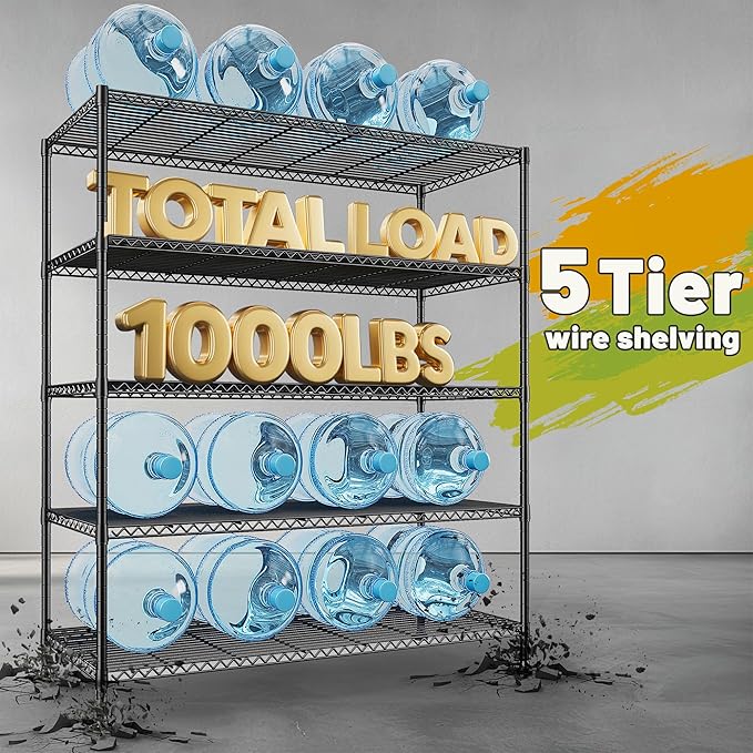 REIBII 45.5''W Storage Shelves Wire Shelving, 5 Tier Pantry Shelves - Image 4