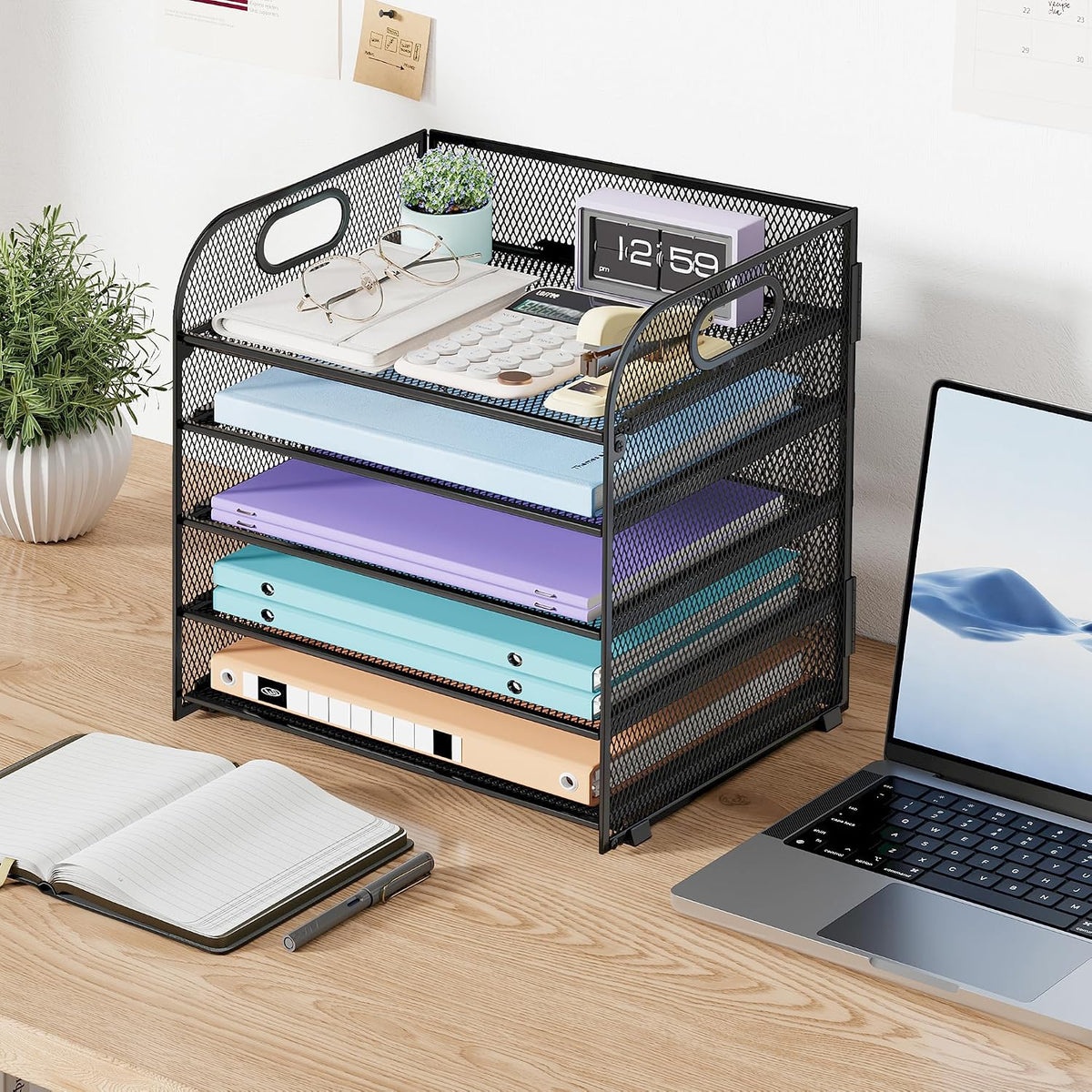 Cawukege 2 Pack 5 Tier Paper Organizer, Letter Tray with Handle, Mesh Desk Or...