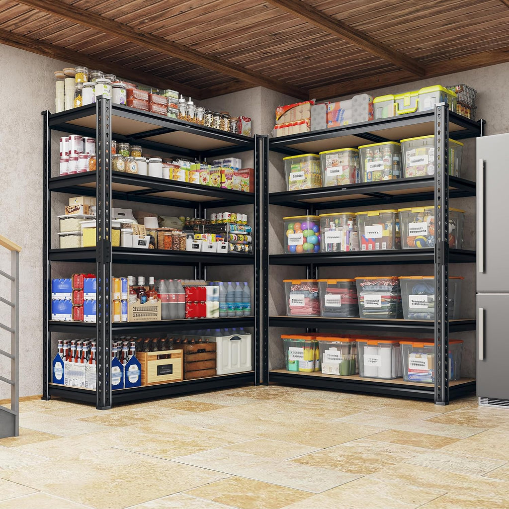 reibii 2 pack garage shelving for basement, heavy showing dimensions