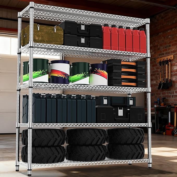 M MZG 5 Tiers Shelf 3300 lbs Steel Storage Shelving Utility Shelving Unit Steel - Image 2