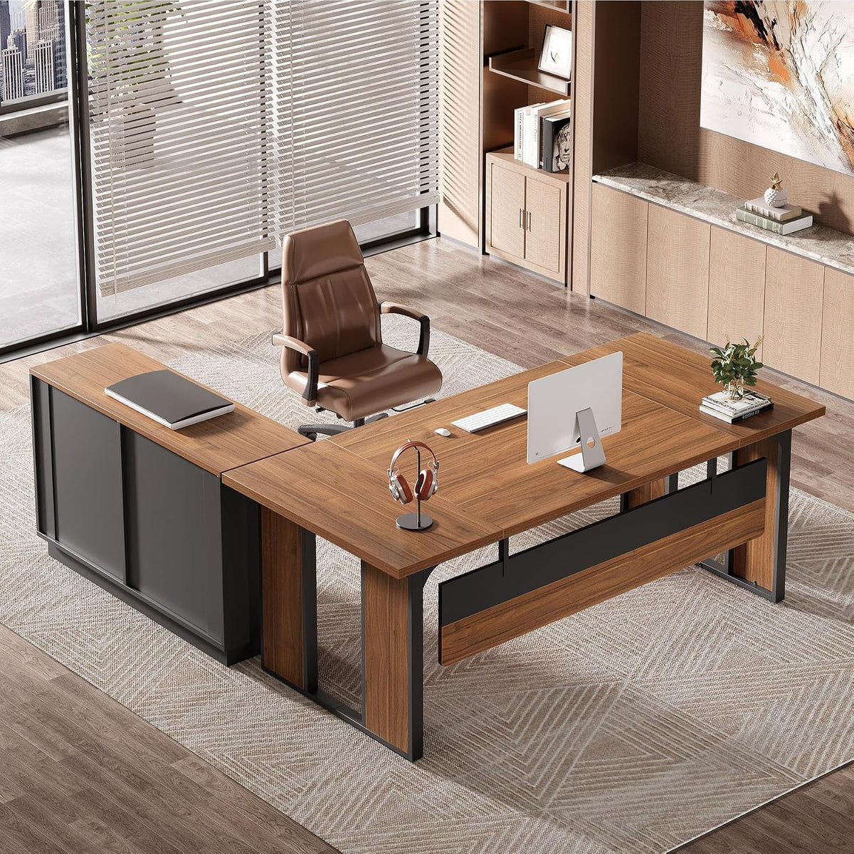 Tribesigns 63‘’ L-Shaped Executive Desk, Office Table with 47-Inch Drawers Ca...