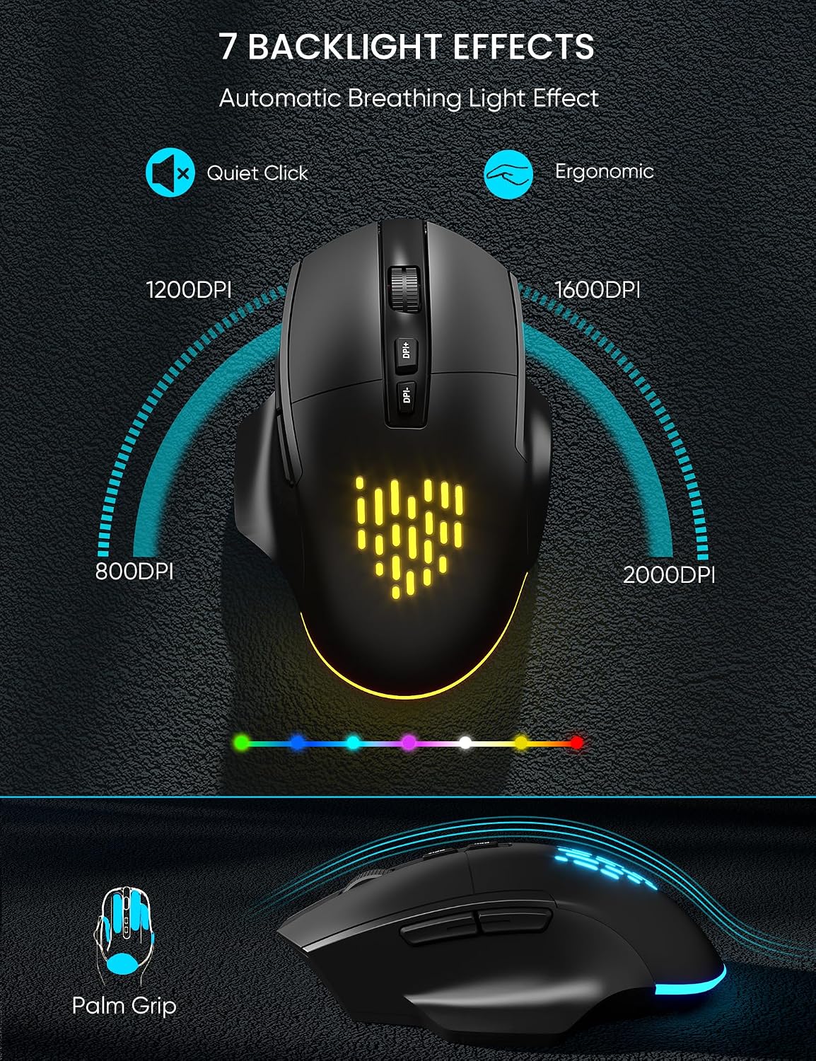 SABLUTE Wireless Keyboard and Mouse Combo, Ergonomic Wave with Wrist Rest