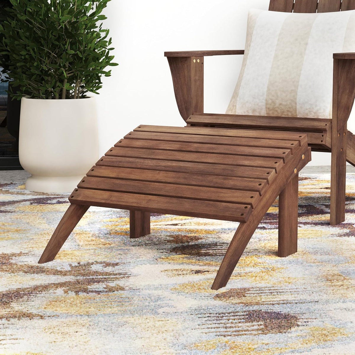 Linon Home Dcor Linon Adirondack Woodstock Ottoman, Teak Stain, Acorn, 21.6&q...