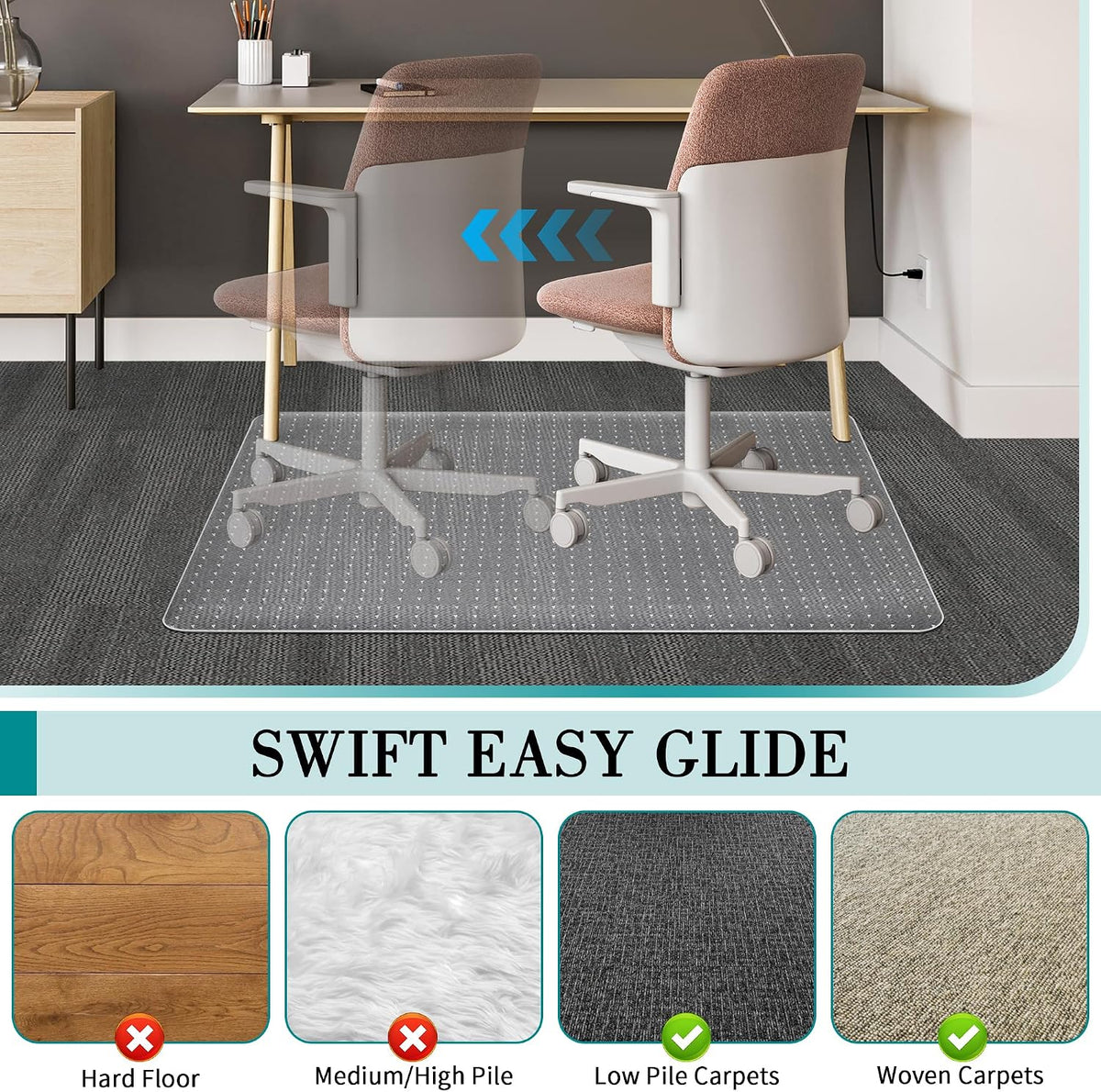 BesWin Office Chair Mat for Carpet, 48'' x 36''
