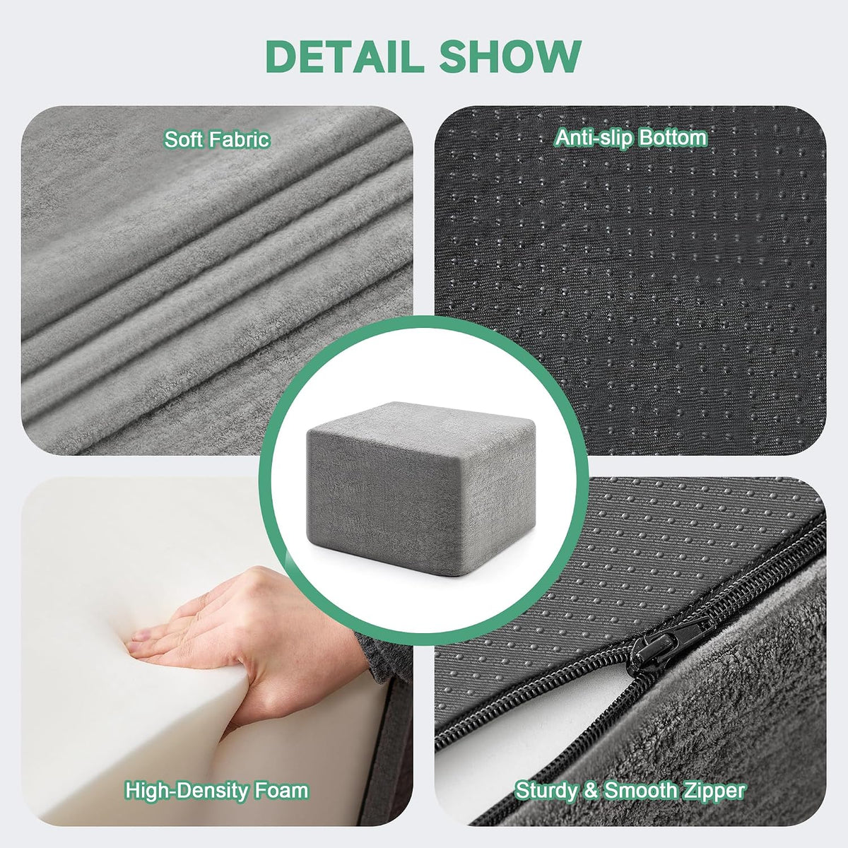 23.6'' square pouf boneless ottoman foot rest with, side view