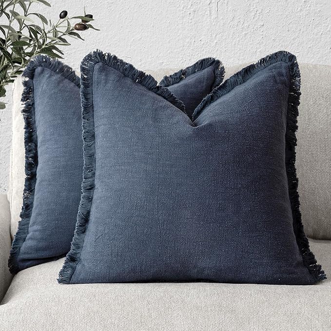 Foindtower Set of 2 Decorative Linen Fringe Throw Pillow Covers Cozy Boho by Foindtower