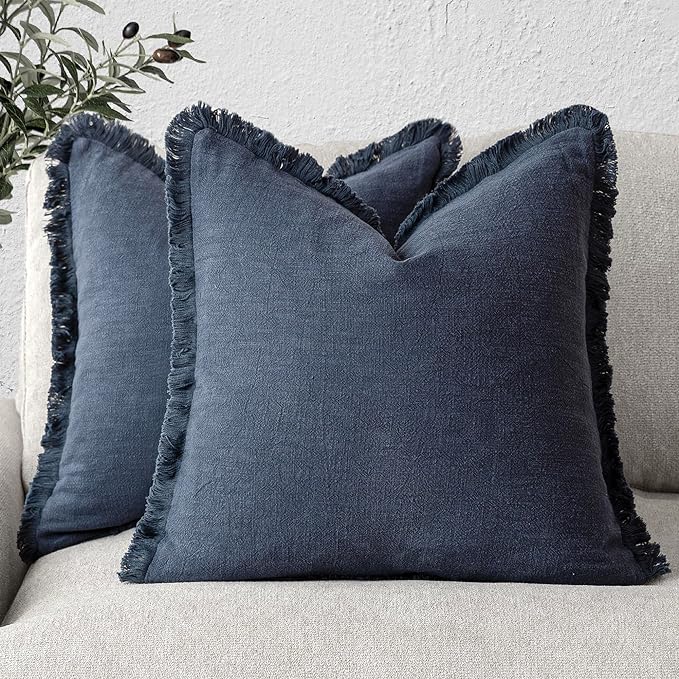 Foindtower Set of 2 Decorative Linen Fringe Throw Pillow Covers Cozy Boho by Foindtower