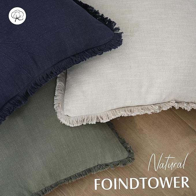 Foindtower Set of 2 Decorative Linen Fringe Lumbar Throw Pillow Covers Boho - Image 4