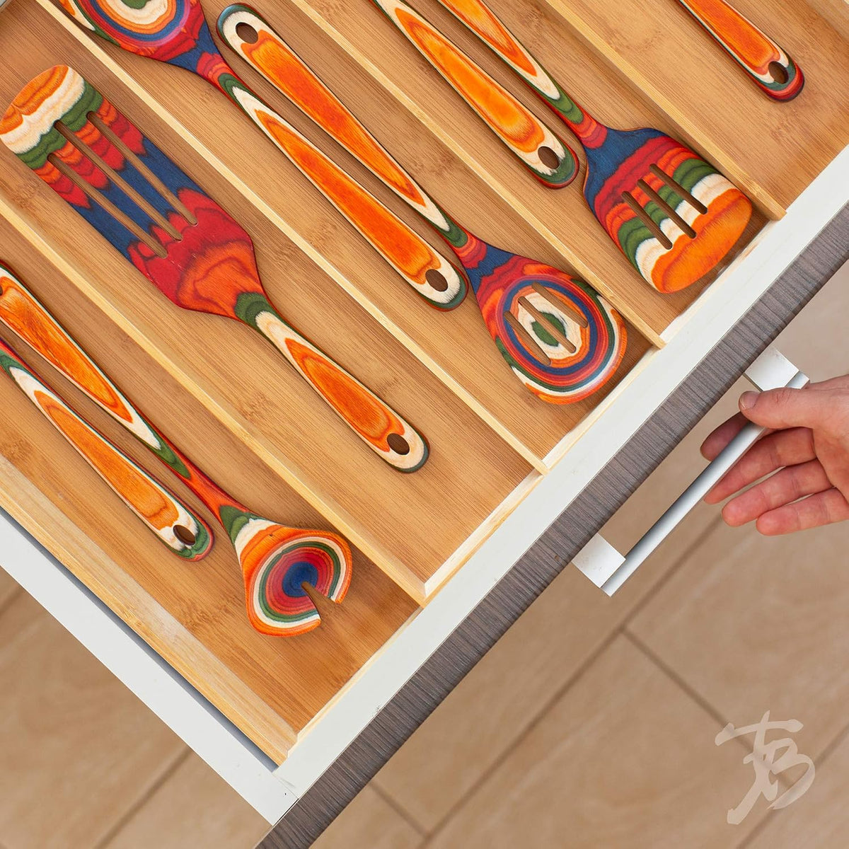 Totally Bamboo Expandable Kitchen Drawer Organizer, 13 to 22 in Wide