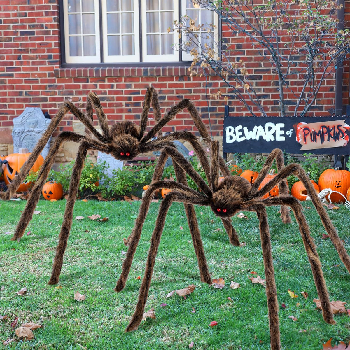 JOYIN 2 Pack 5 Ft Halloween Outdoor Decorations Hairy Brown Spider, Scary Fak...