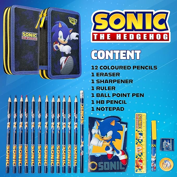 SONIC THE HEDGEHOG Pencil Case for Kids Stationery Set Pens Colored Pencils - Image 6