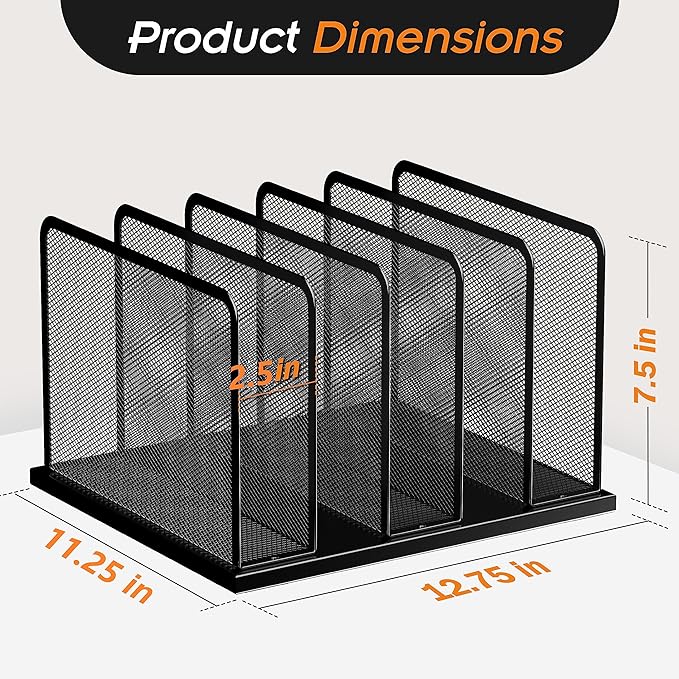 Kuntine.B Desk File Organizer 5 Sections Upright Mesh Desktop Organizer File - Image 2