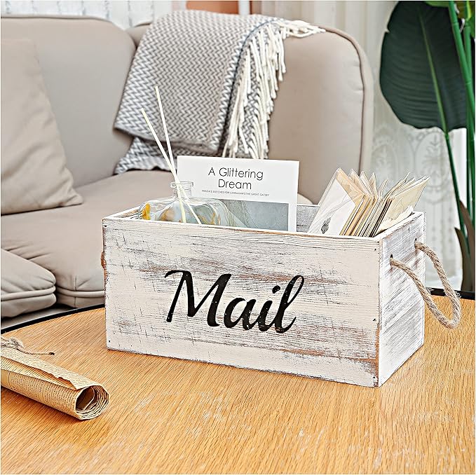 HoreZer Wood Mail Holder Box, Decorative Mail Organizer Box Countertop by HoreZer