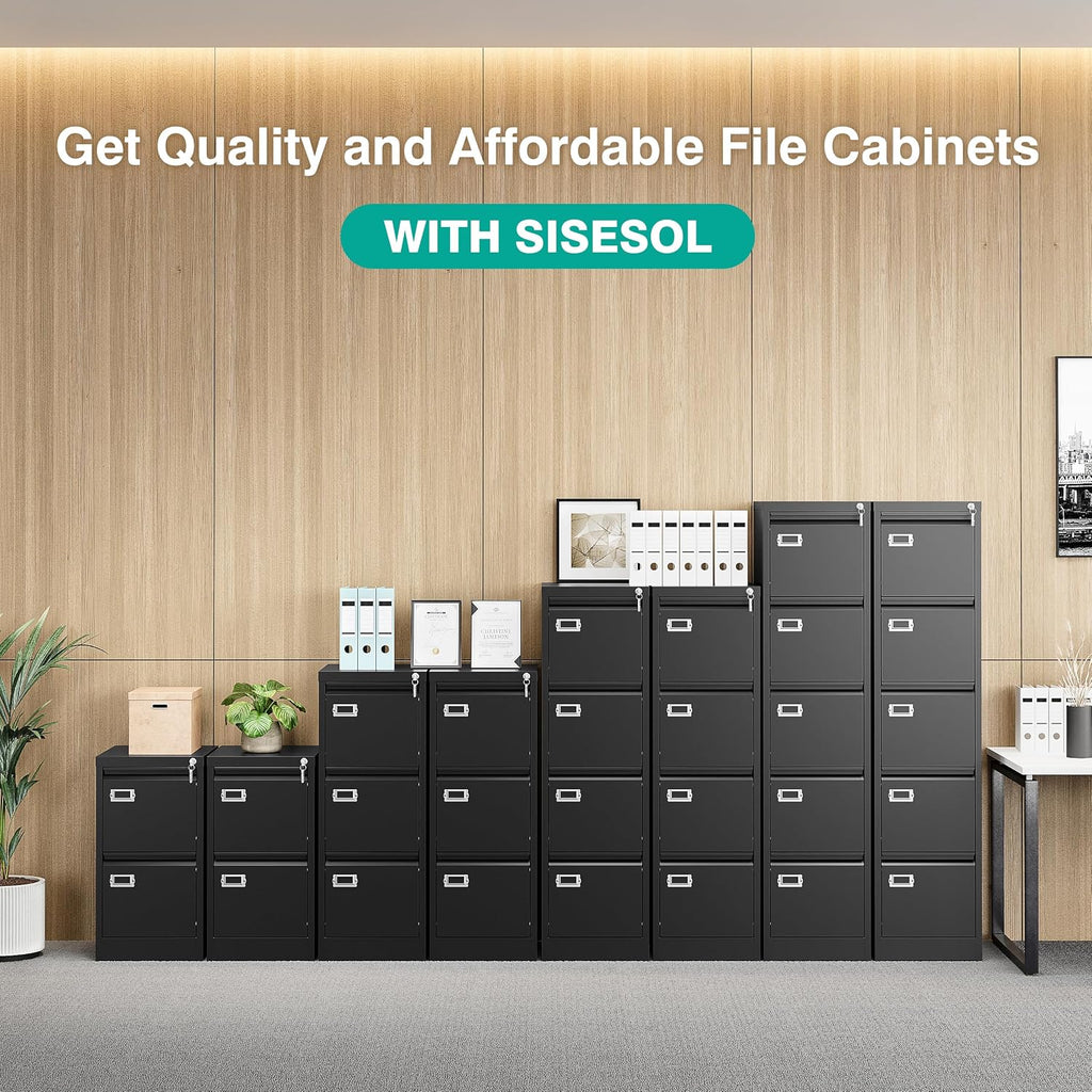 sisesol 4 drawer file cabinet with lock and, front angle view