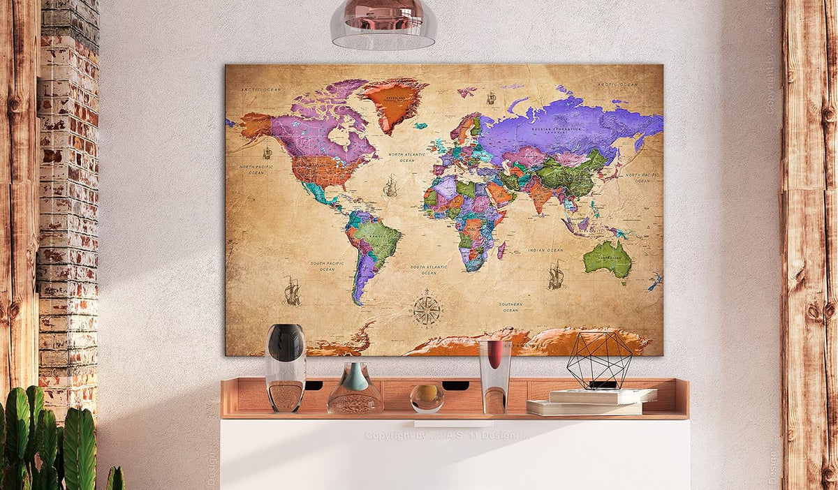 artgeist - Cork Board World Map, Travel Map Pin Board, Office 35x24 Inch