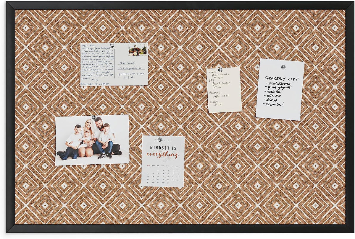 U Brands Cork Bulletin Board, 24 x 36, Black Wood Frame, Diamond