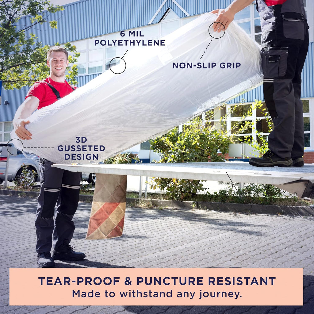 Ultrablock Mattress Bags for Moving or Storage – 6 Mil Plastic Cover, Tear and Puncture Resistant, Non-Slip Grip, Extra Thick Queen Size Bag
