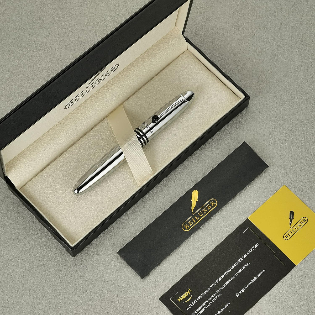 BEILUNER 320 Silver Chrome Rollerball-Luxury Pen with Bright Chrome Finish