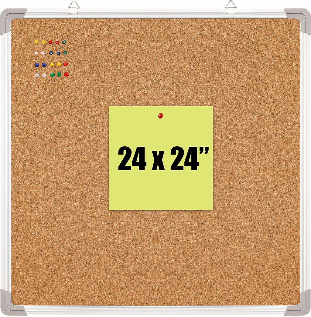 Cork Board Set - Bulletin Corkboard 24 x 24 inch Framed - Wall Hanging Message