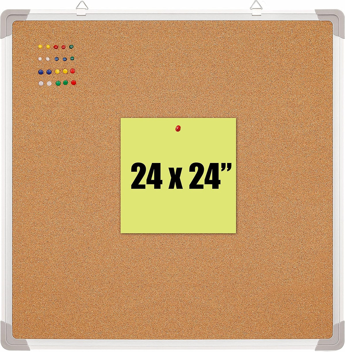 Cork Board Set - Bulletin Corkboard 24 x 24 inch Framed - Wall Hanging Message