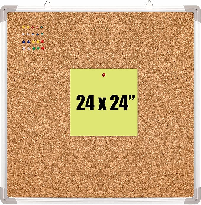 Cork Board Set - Bulletin Corkboard 24 x 24 inch Framed - Wall Hanging Message by Navy+Penguin