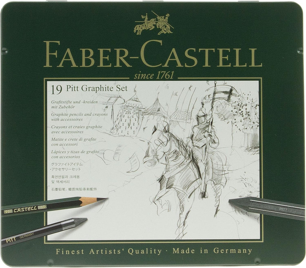 faber-castel 19 piece pitt graphite tin set shown in use