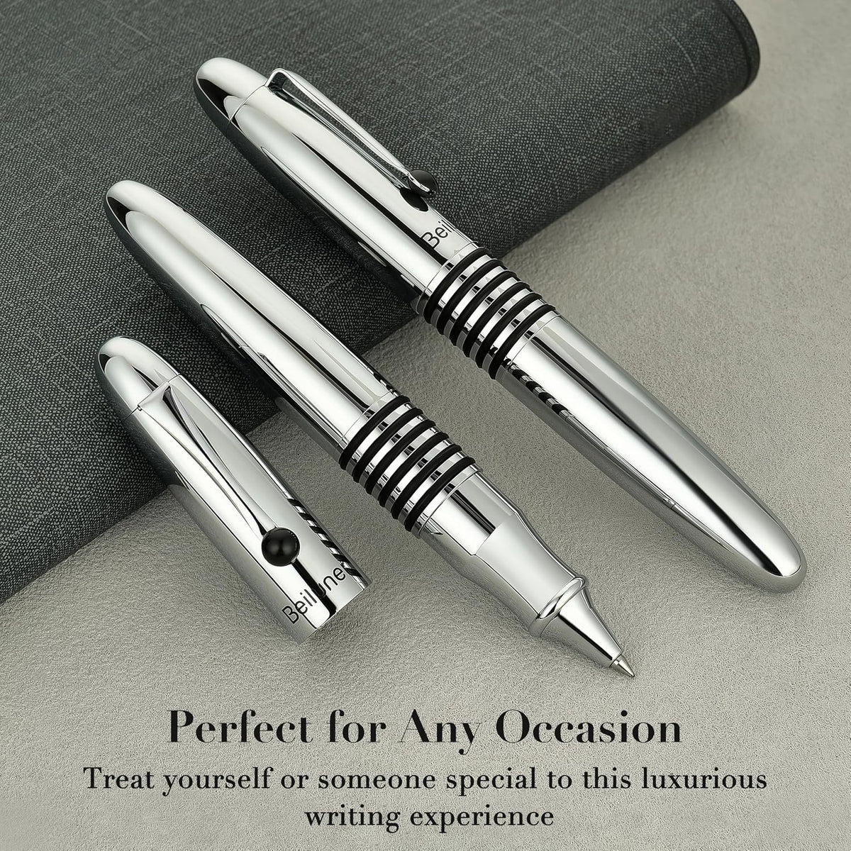 BEILUNER 320 Silver Chrome Rollerball-Luxury Pen with Bright Chrome Finish