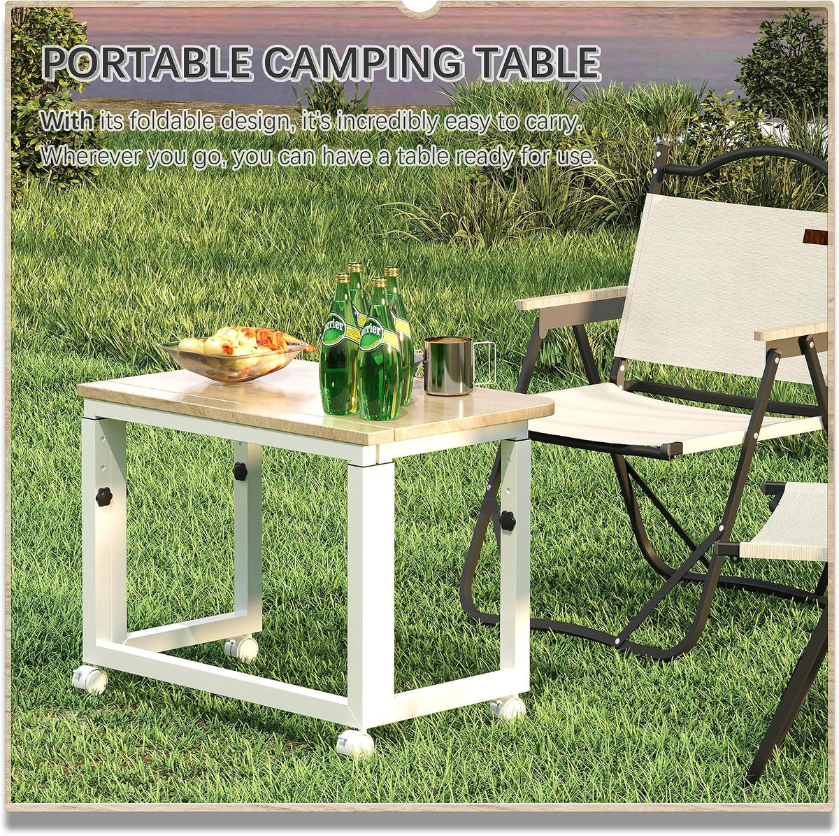 4NM No Tool Assembly 27.5" Small Desk, Folding Portable Desk with Wheels...
