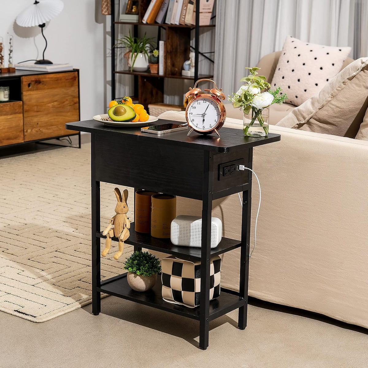 Yoobure End Table with Charging Station, Flip Top Side Table with USB Ports a...