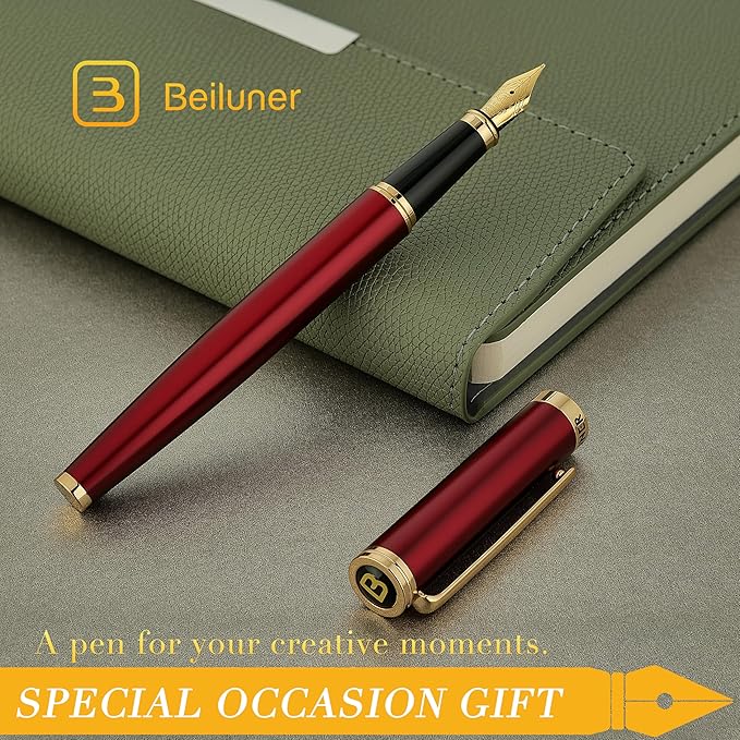 BEILUNER Red Fountain Pen, Stunning Luxury Pens - Image 7