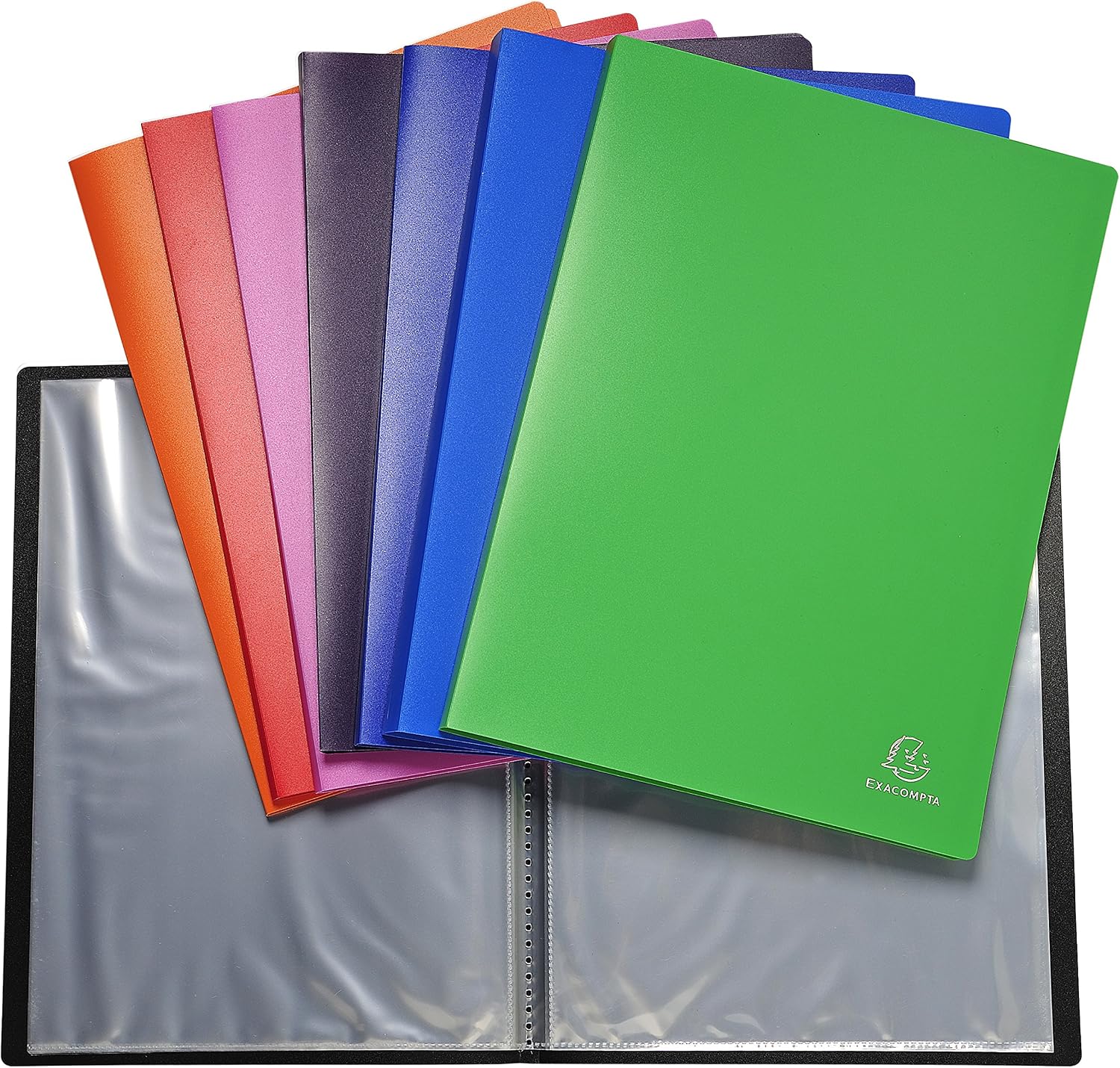 Exacompta - Ref 8820E - Semi-Rigid PP Display Book - Suitable for A4 Documents, Wipeable Cover, 500 Micron Polypropylene, 20 Pockets, 40 Viewing Pages - Assorted Colours (Pack of 10)