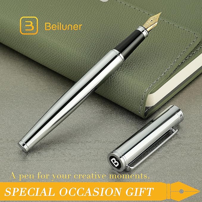BEILUNER Silver Fountain Pen, Stunning Luxury Pens - Image 6