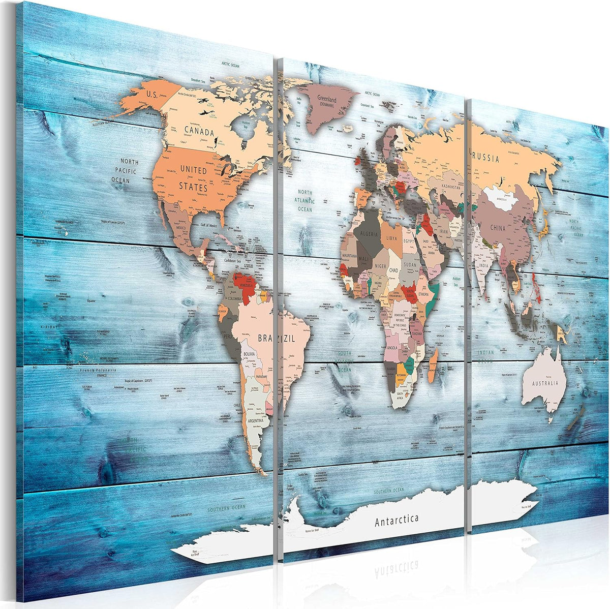 artgeist - Push Pin World Map Cork Board & Canvas Wall Art, Office 35x24 in