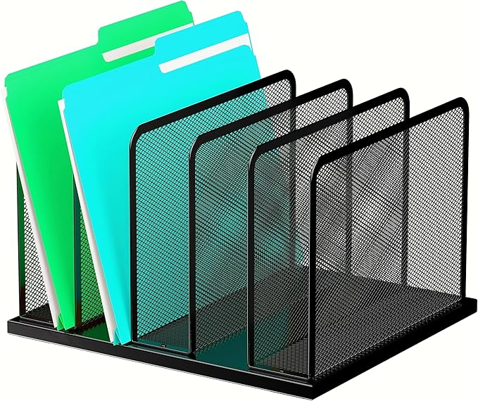 Kuntine.B Desk File Organizer 5 Sections Upright Mesh Desktop Organizer File by KuntineB