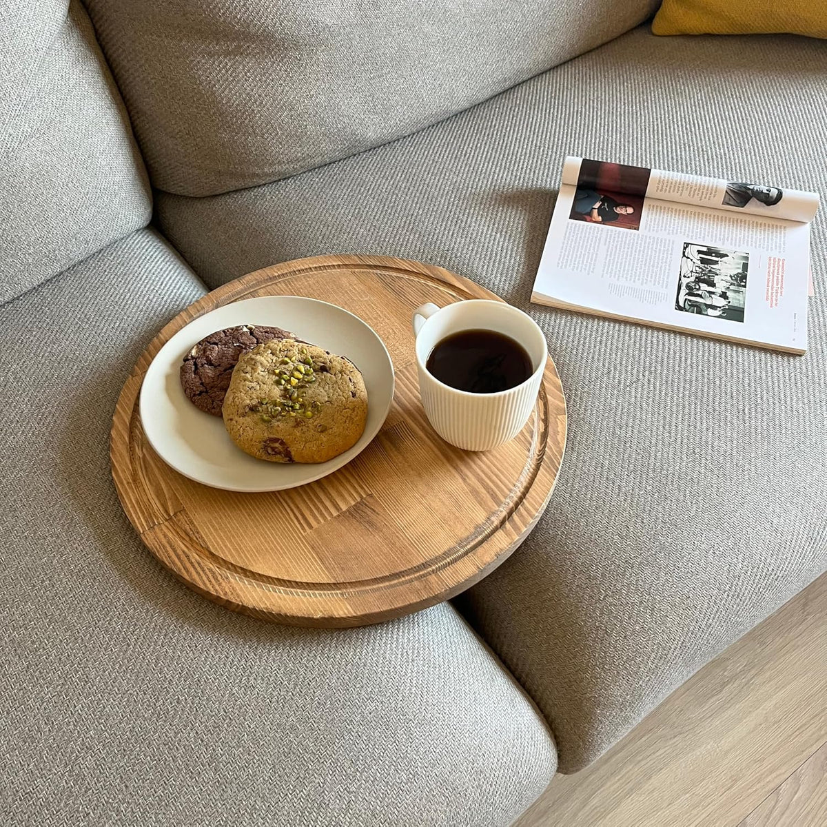 Sofa Tray – Wooden Foldable Sofa Tray Table for Seat Cushion, Perfect for Cof...