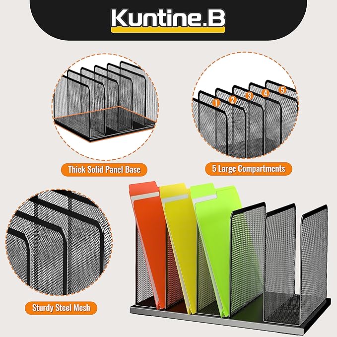 Kuntine.B Desk File Organizer 5 Sections Upright Mesh Desktop Organizer File - Image 6