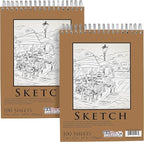 U.S. Art Supply 9"x12" Top Spiral Bound Sketch Book, 2 Pack, 100 Sheets Each by USArtSupply