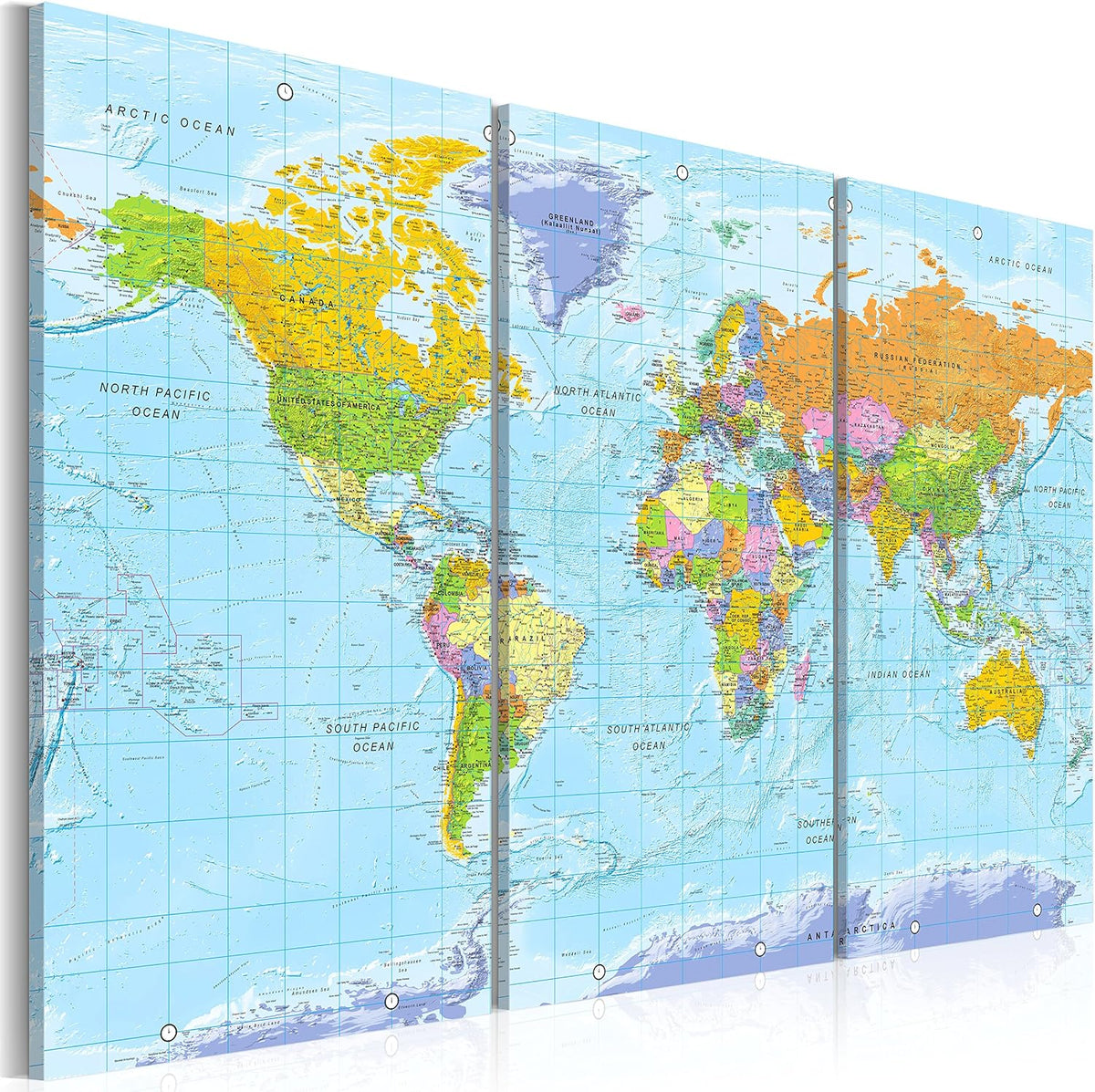 artgeist - Push Pin World Map Cork Board & Canvas Wall Art, Office 47x31 in