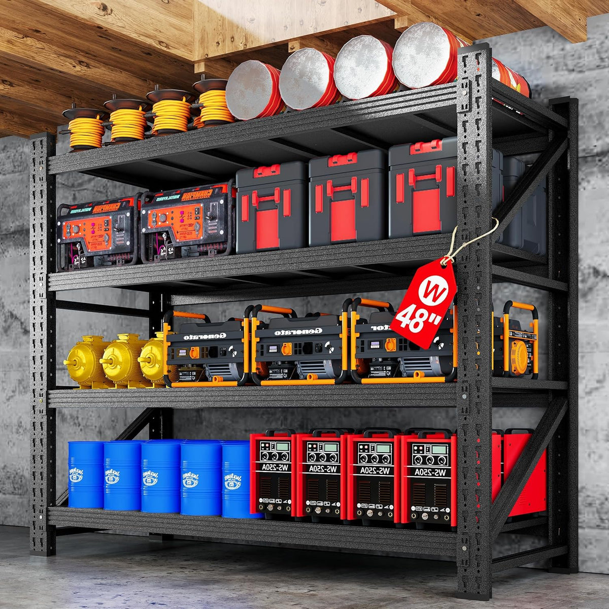 48” Wide Heavy Duty Metal Garage Shelving, Adjustable Storage Shelf